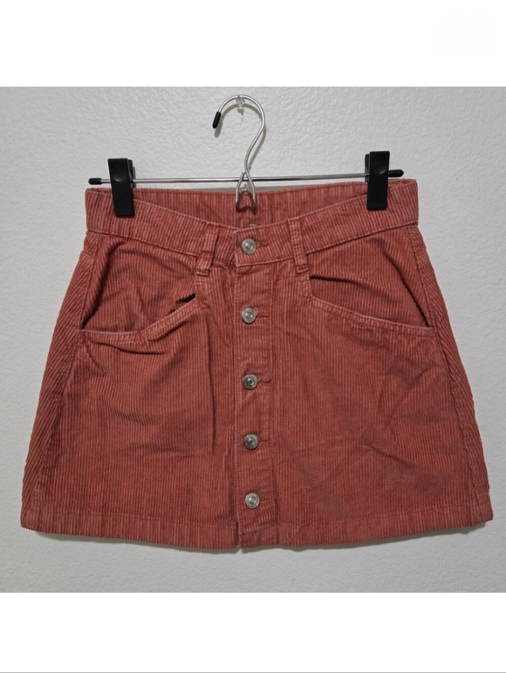 Free People Ray Corduroy Mini Skirt Button Front Terracotta Dusty Rose Size 2
